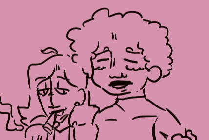 cropped image of autumn and myers, myers has his arm wrapped around autumn and is smoking a blunt.